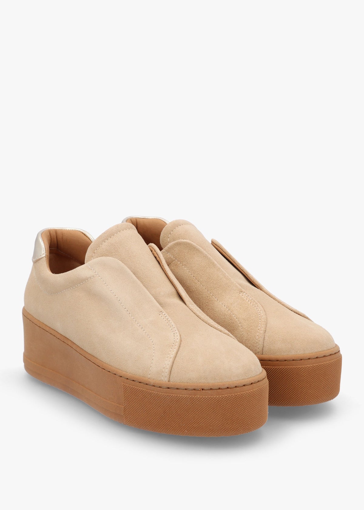 Tred Beige Suede Laceless Flatform Trainers