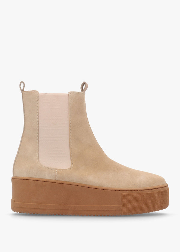 Tred Beige Suede Flatform Chelsea Boots