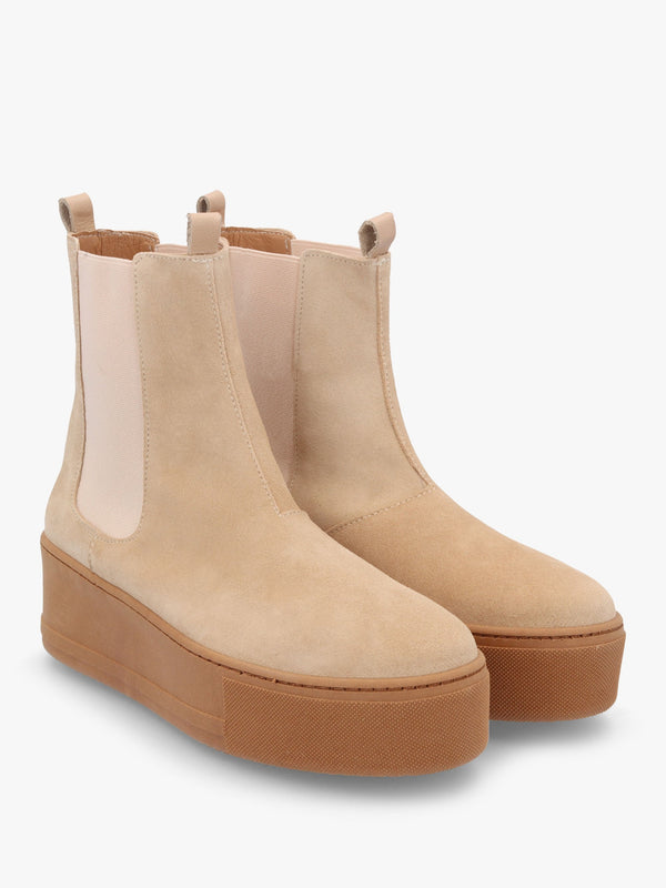 Tred Beige Suede Flatform Chelsea Boots