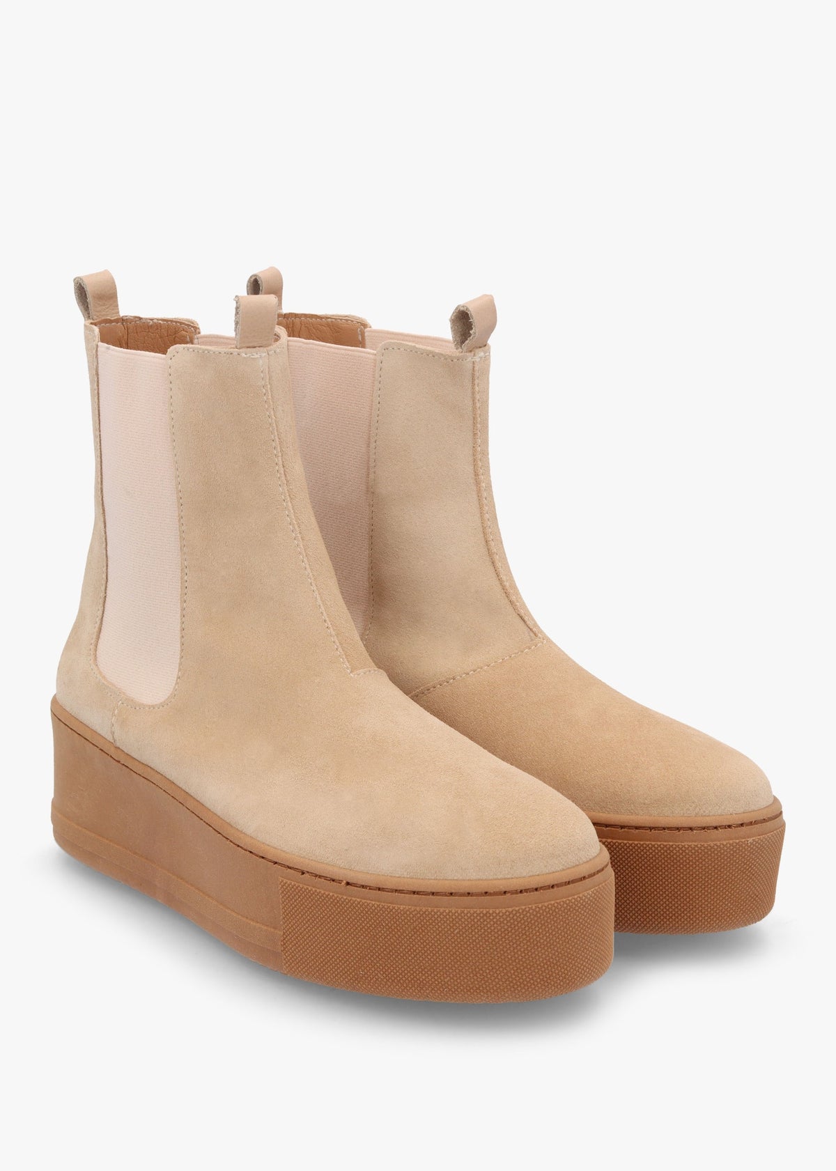 Tred Beige Suede Flatform Chelsea Boots
