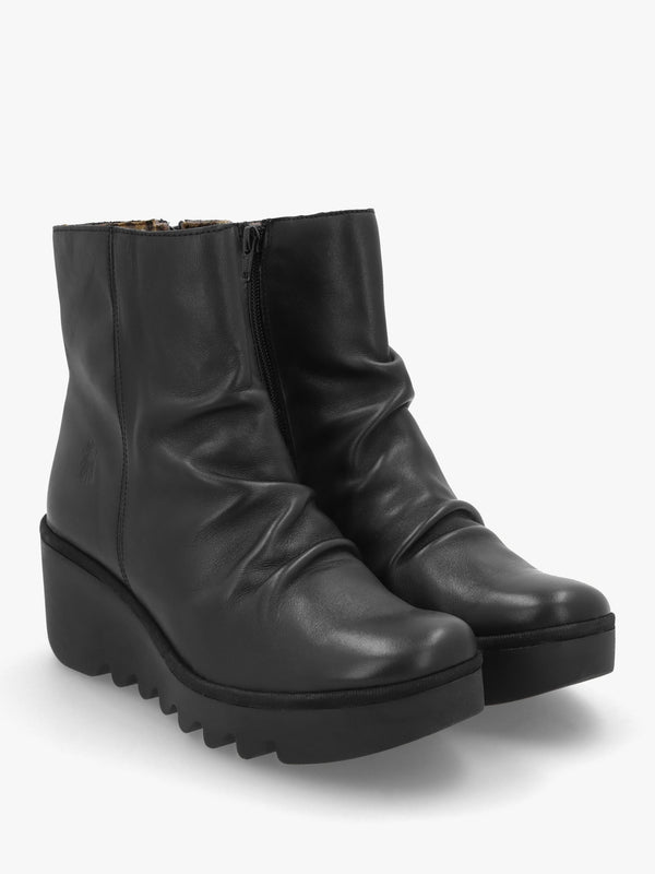 Baan Black Leather Wedge Ankle Boots