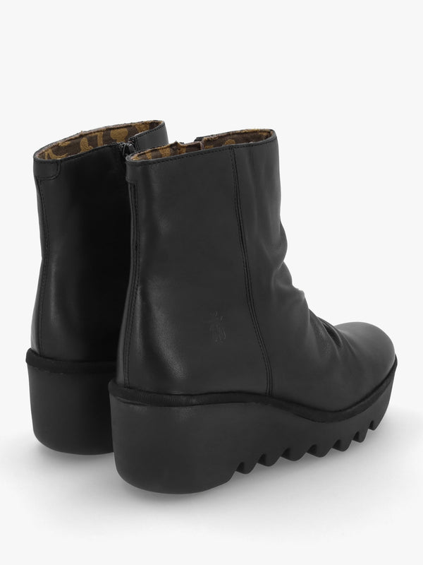 Baan Black Leather Wedge Ankle Boots