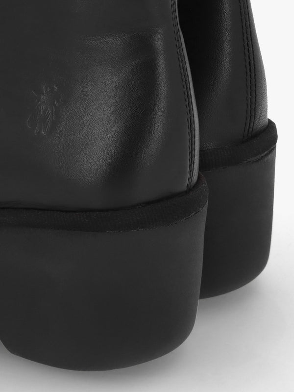 Baan Black Leather Wedge Ankle Boots