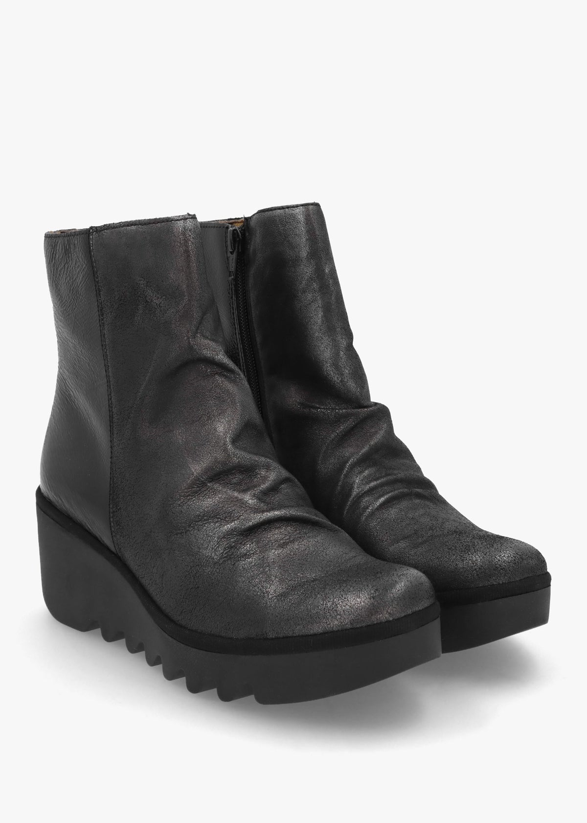 Baan Black & Silver Leather Wedge Ankle Boots
