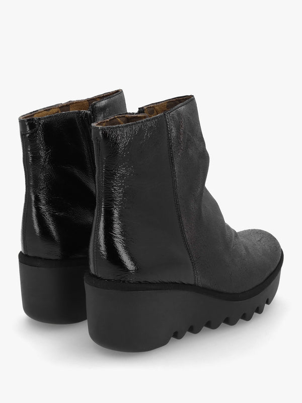 Baan Black & Silver Leather Wedge Ankle Boots