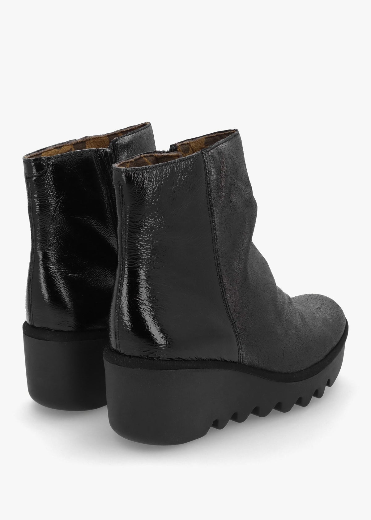 Baan Black & Silver Leather Wedge Ankle Boots