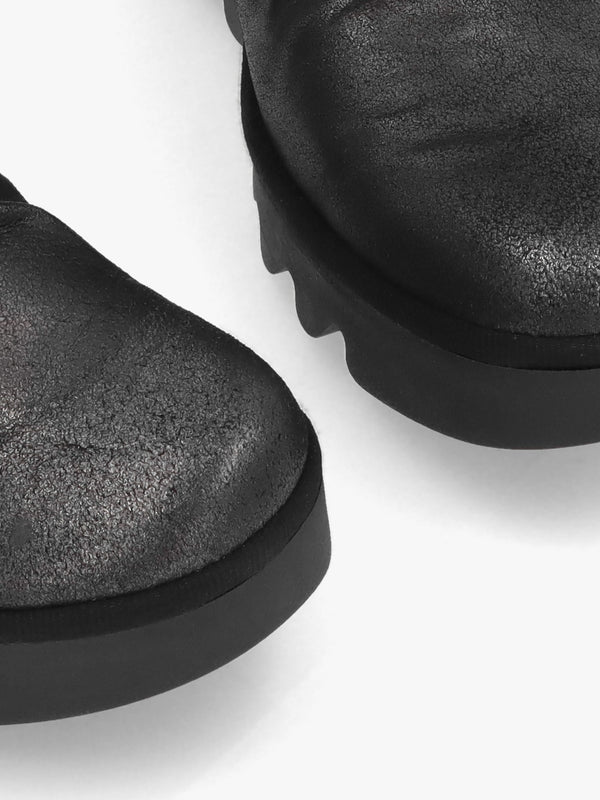 Baan Black & Silver Leather Wedge Ankle Boots