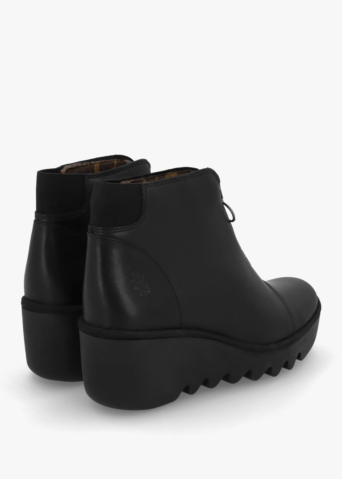Baaz Black Leather Front Zip Wedge Ankle Boots