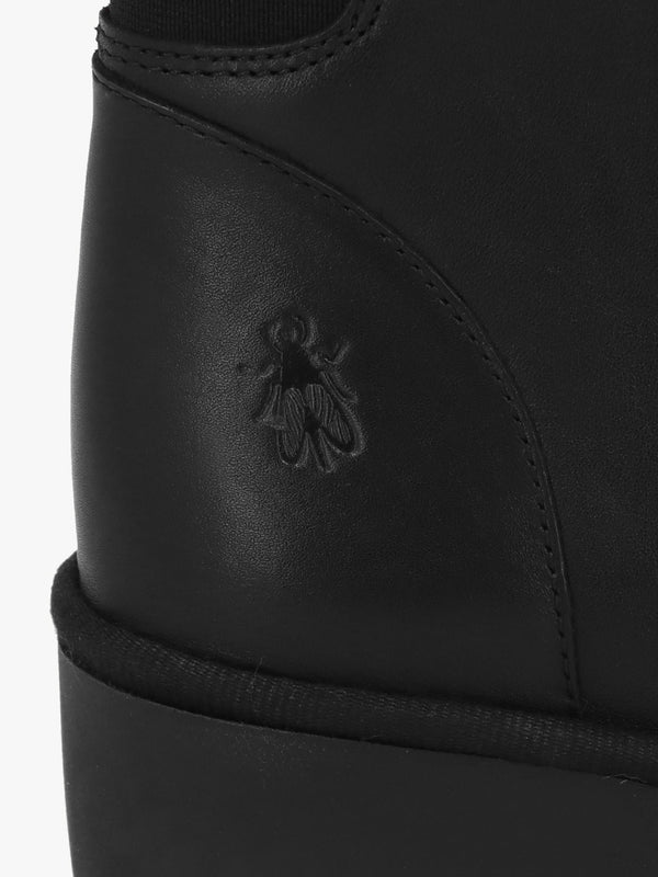 Baaz Black Leather Front Zip Wedge Ankle Boots