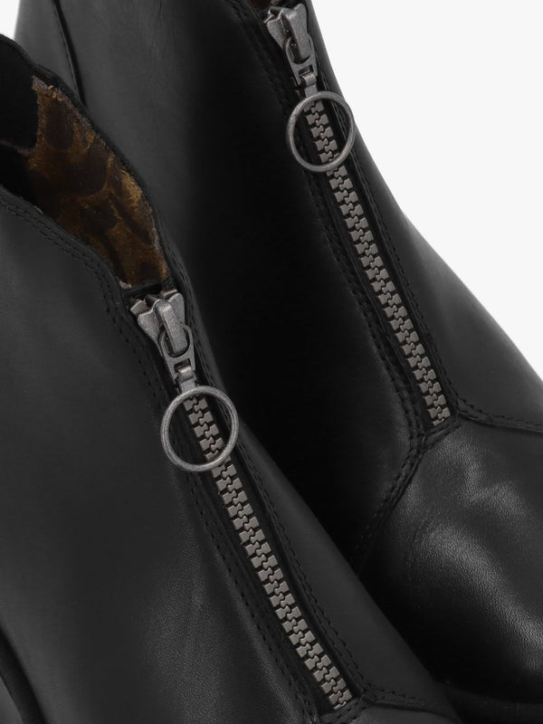 Baaz Black Leather Front Zip Wedge Ankle Boots
