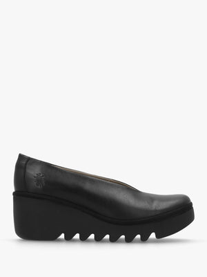 Beso Black Leather Wedge Court Shoes