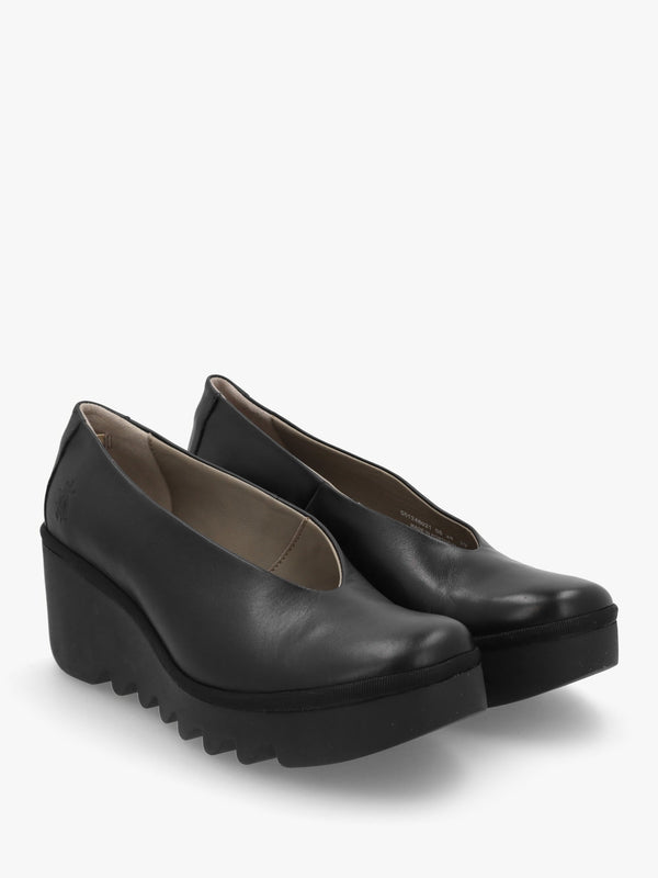 Beso Black Leather Wedge Court Shoes