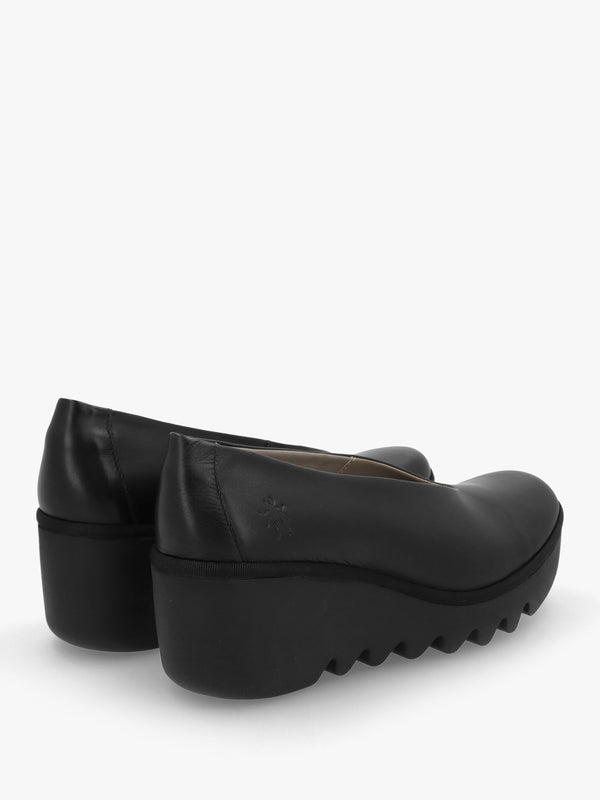 Beso Black Leather Wedge Court Shoes