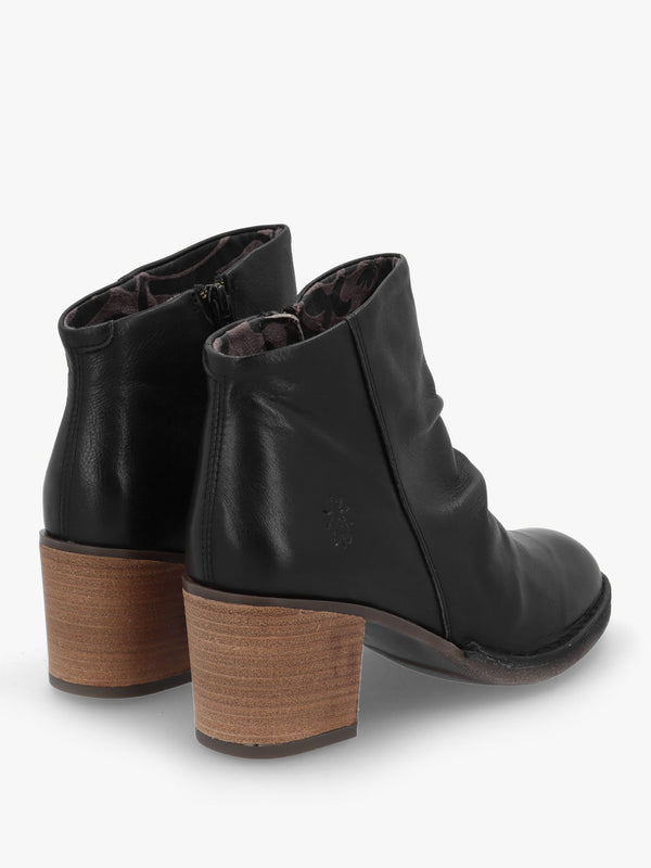 Bell Black Leather Block Heel Ankle Boots