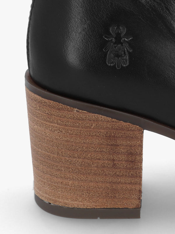 Bell Black Leather Block Heel Ankle Boots
