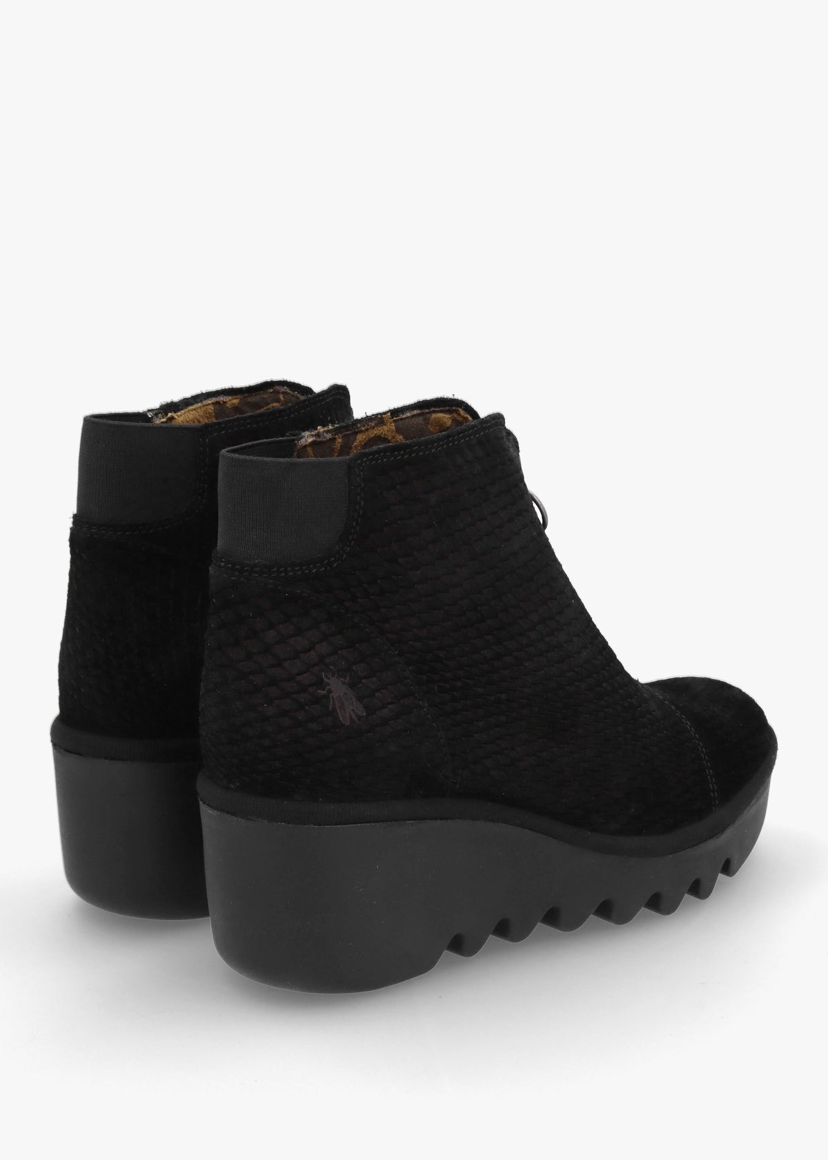 Baaz Black Reptile Suede Front Zip Wedge Ankle Boots