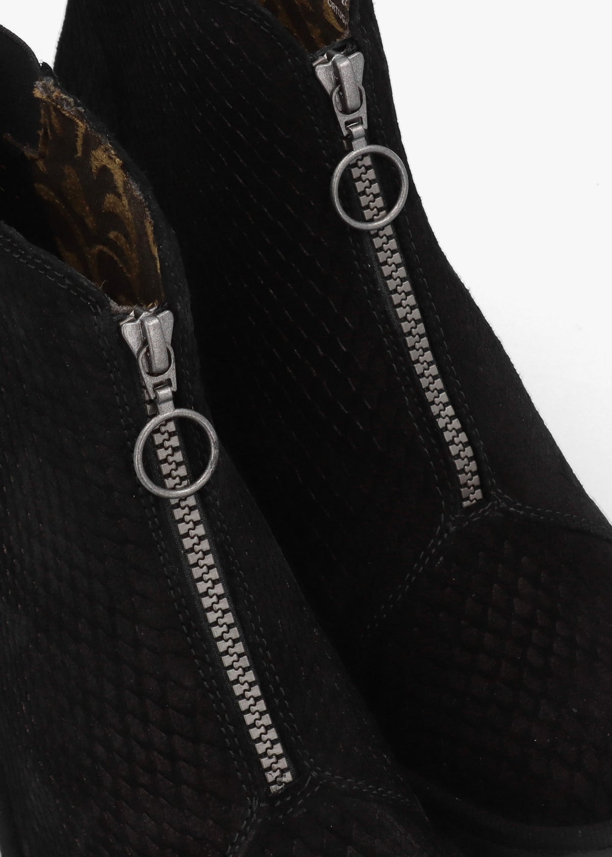 Baaz Black Reptile Suede Front Zip Wedge Ankle Boots