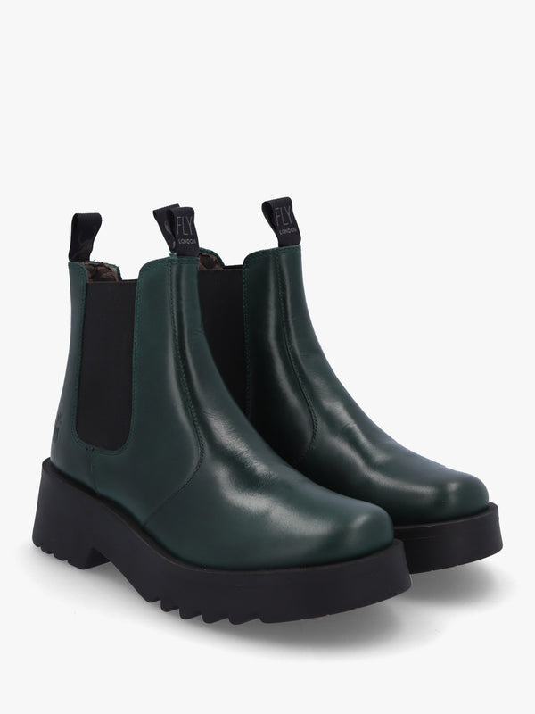 Medi Petrol Leather Chunky Chelsea Boots