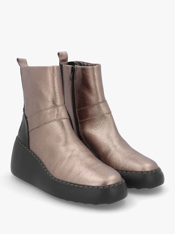 Doxe Dark Gold Leather Wedge Boots