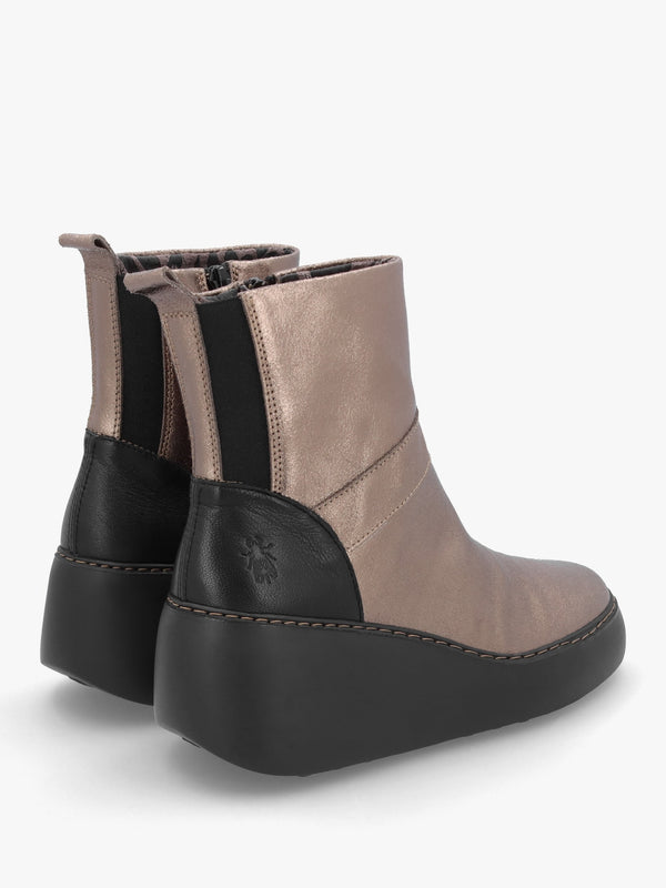 Doxe Dark Gold Leather Wedge Boots