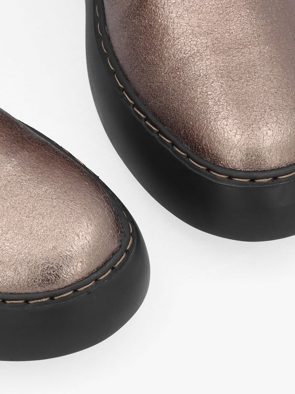 Doxe Dark Gold Leather Wedge Boots