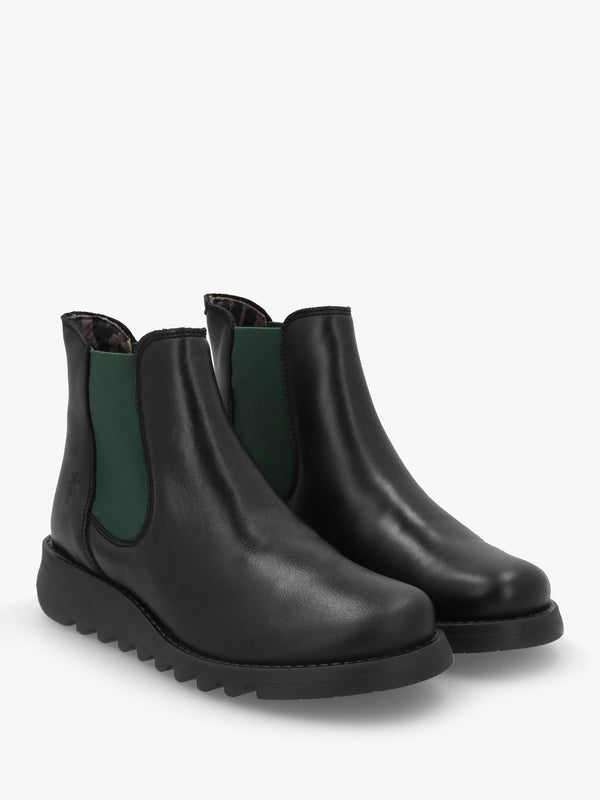 Salv Black & Green Leather Wedge Chelsea Boots