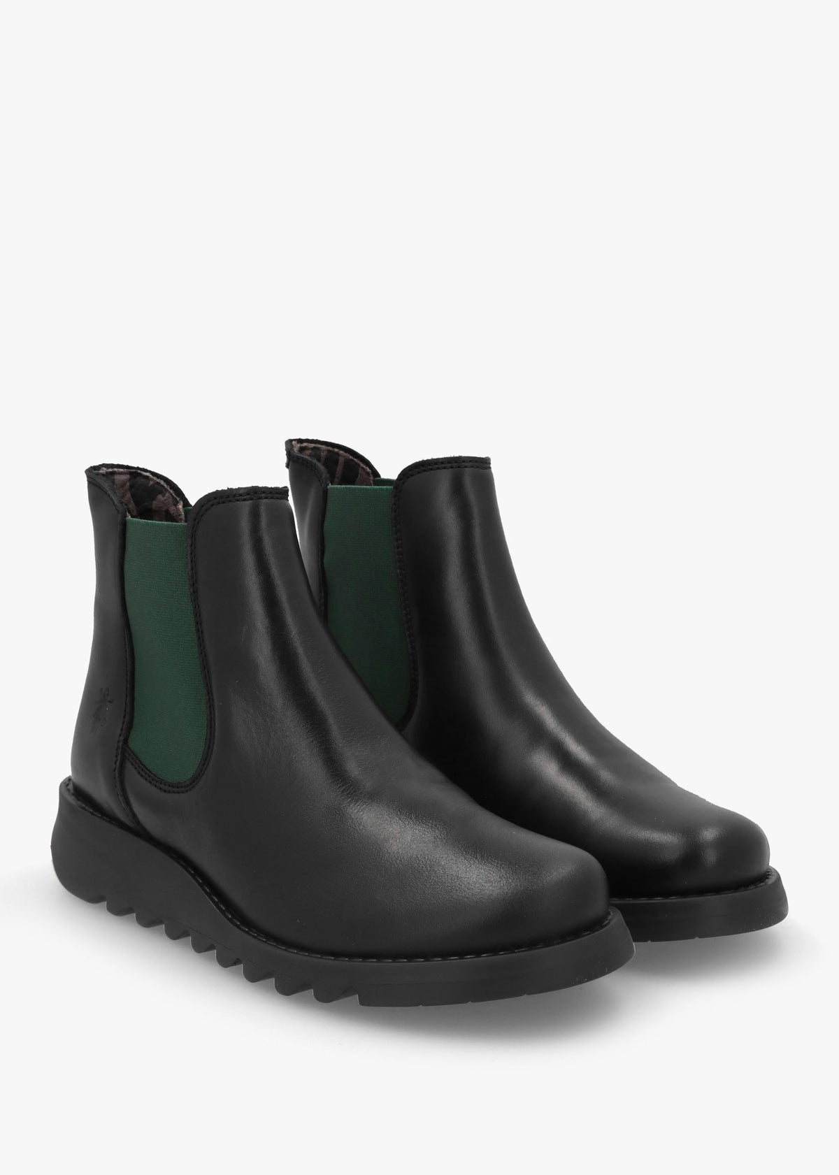 Salv Black & Green Leather Wedge Chelsea Boots