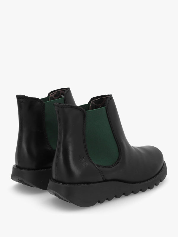 Salv Black & Green Leather Wedge Chelsea Boots