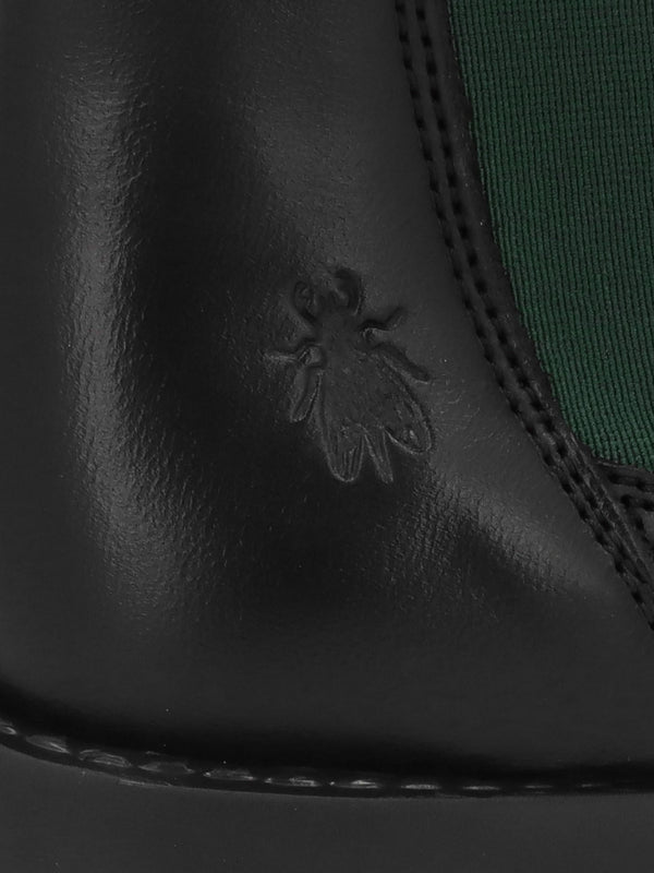 Salv Black & Green Leather Wedge Chelsea Boots