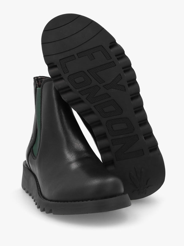 Salv Black & Green Leather Wedge Chelsea Boots