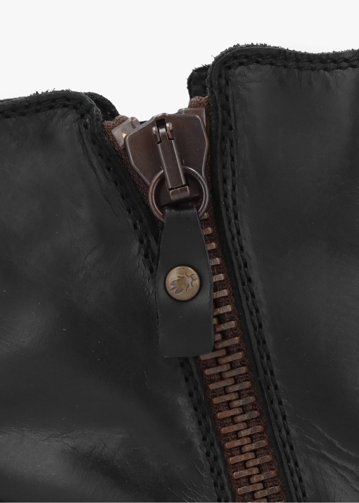 Hole Black Leather Low Wedge Ankle Boots