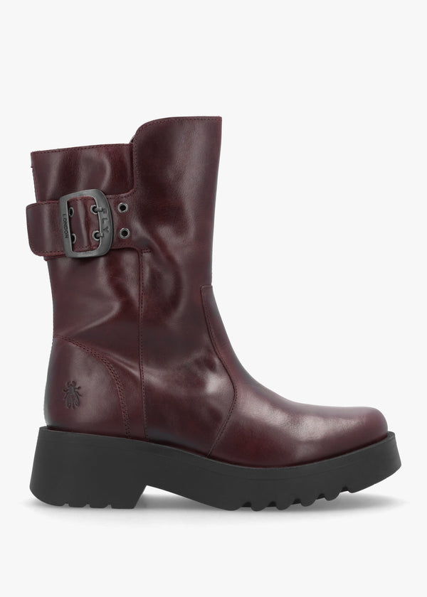 Mazz Wine Leather Chunky Calf Boots