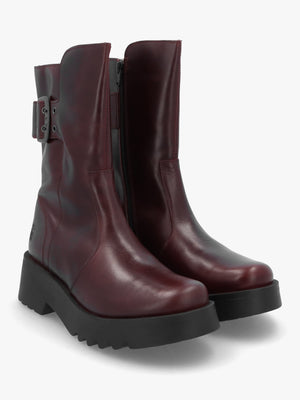 Mazz Wine Leather Chunky Calf Boots