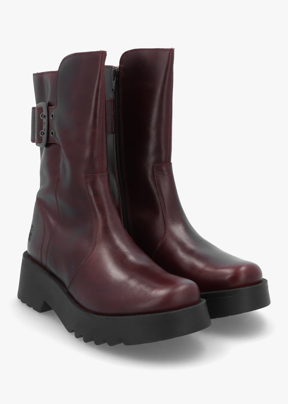 Mazz Wine Leather Chunky Calf Boots