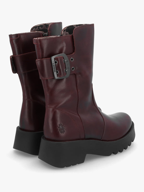 Mazz Wine Leather Chunky Calf Boots