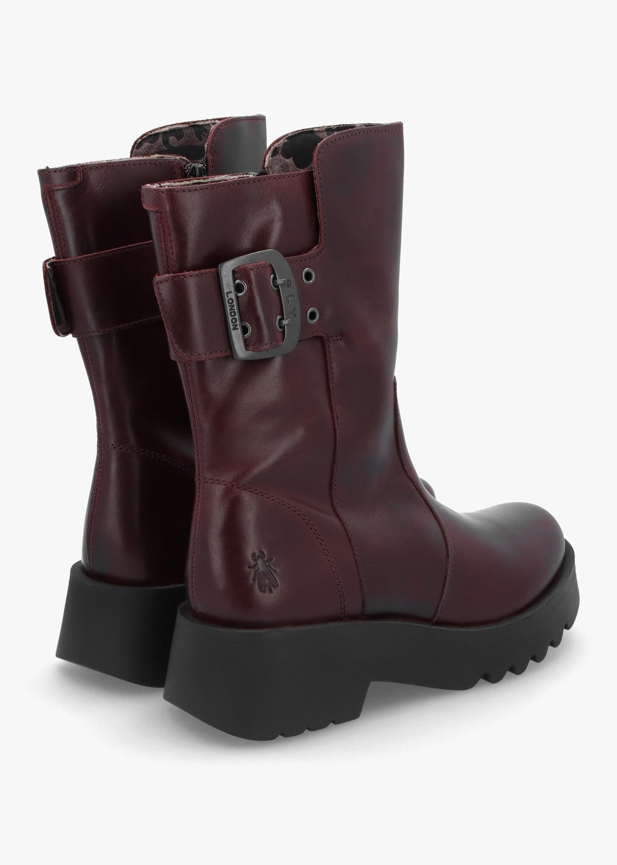 Mazz Wine Leather Chunky Calf Boots