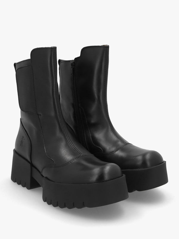 Egli Black Leather Block Heel Chunky Ankle Boots
