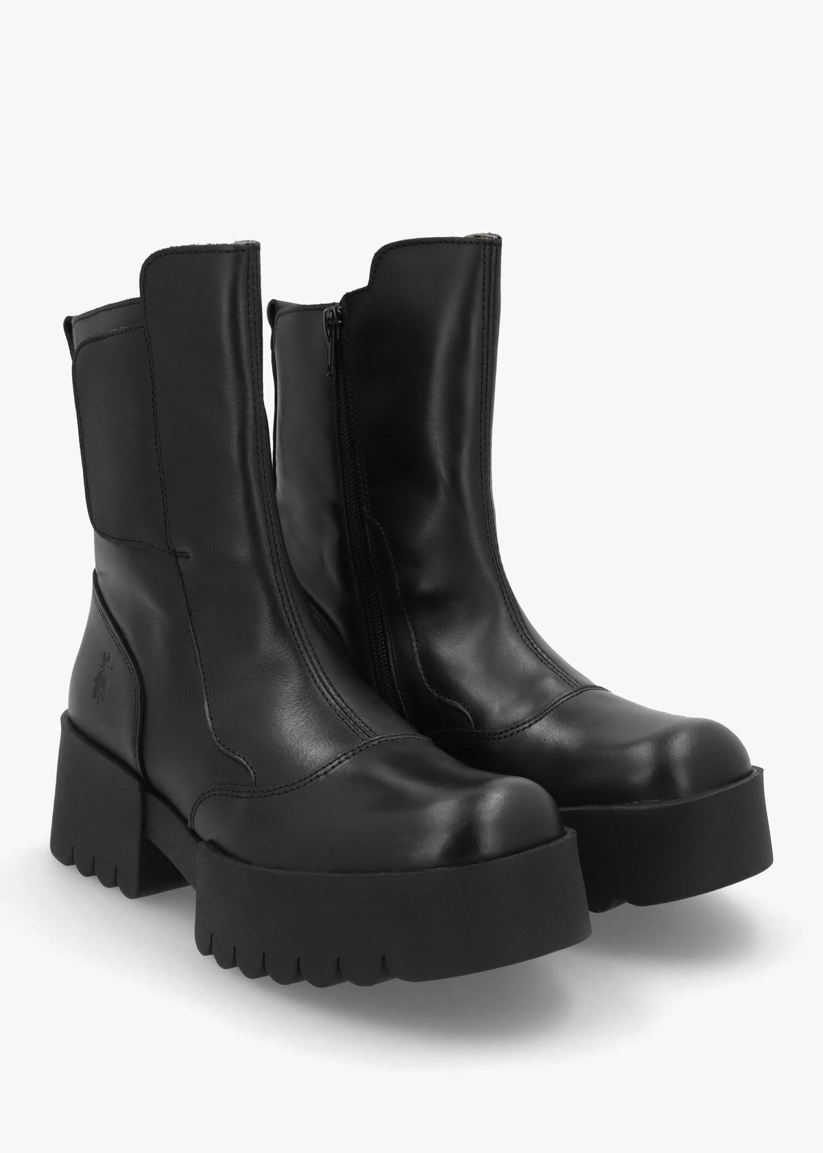 Egli Black Leather Block Heel Chunky Ankle Boots