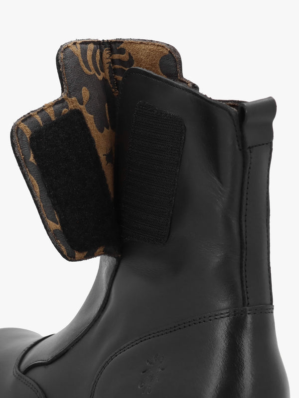 Egli Black Leather Block Heel Chunky Ankle Boots