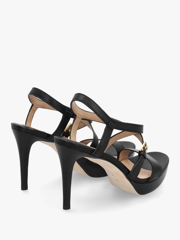 Kerri Burnished Black Leather Platform Heeled Sandals