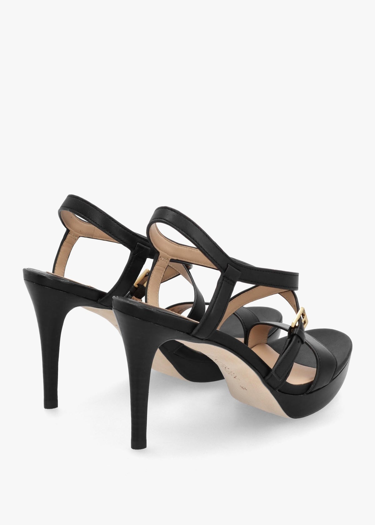Kerri Burnished Black Leather Platform Heeled Sandals