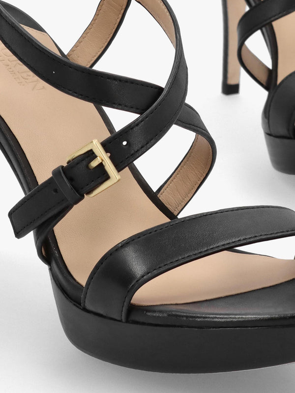 Kerri Burnished Black Leather Platform Heeled Sandals