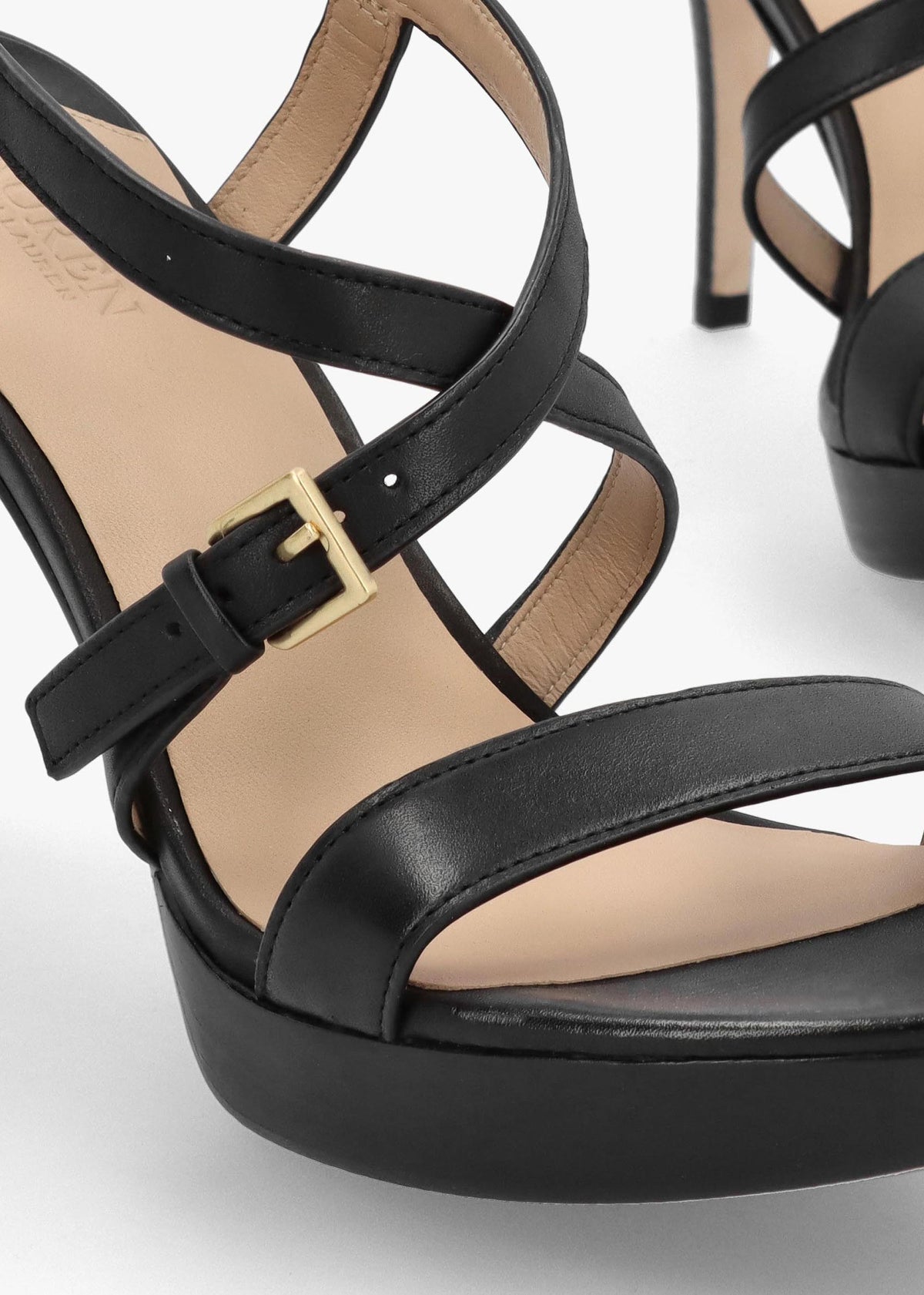 Kerri Burnished Black Leather Platform Heeled Sandals