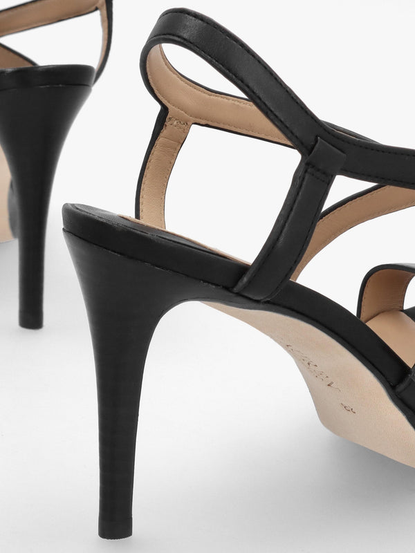 Kerri Burnished Black Leather Platform Heeled Sandals