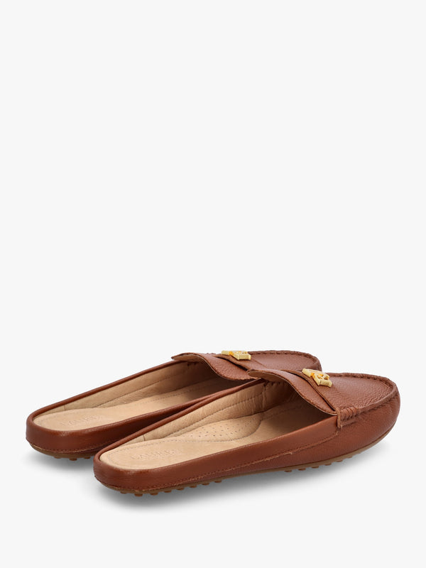 Barnsbury Pebbled Lauren Tan Leather Backless Mules