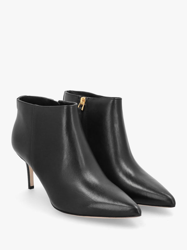 Lizie Burnished Black Leather Heeled Ankle Boots