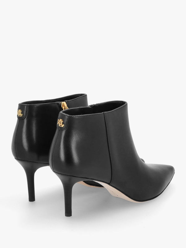 Lizie Burnished Black Leather Heeled Ankle Boots