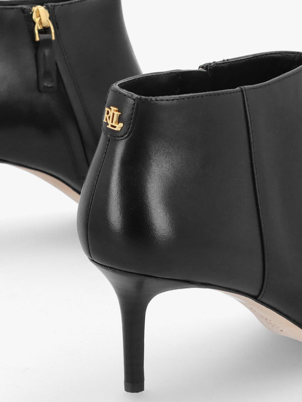Lizie Burnished Black Leather Heeled Ankle Boots