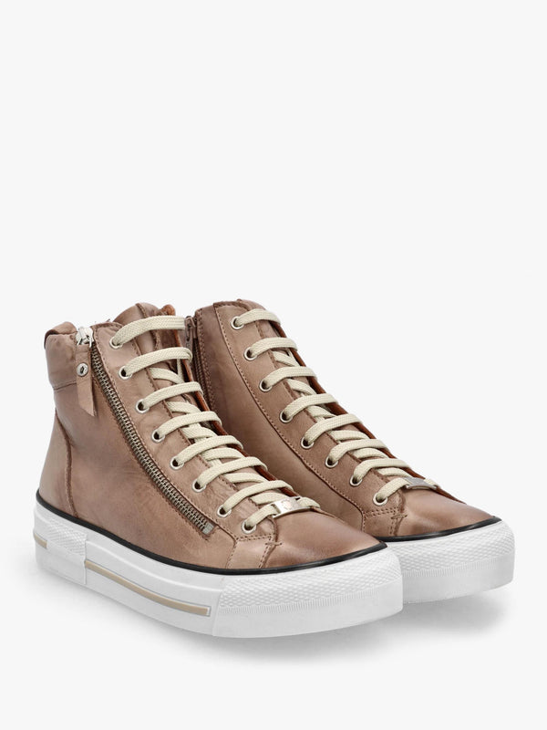 Annaken Taupe Leather High Top Trainers