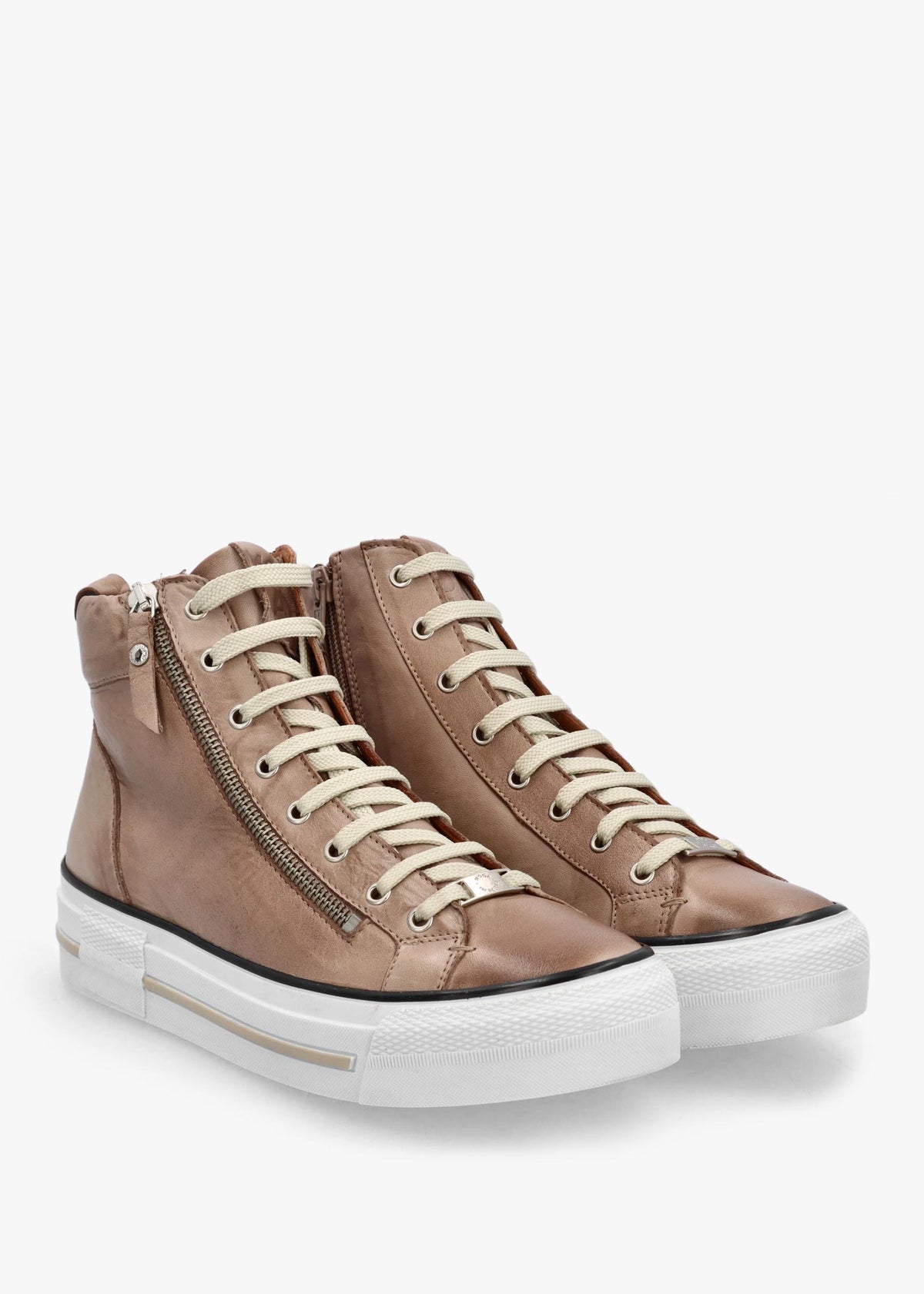 Annaken Taupe Leather High Top Trainers